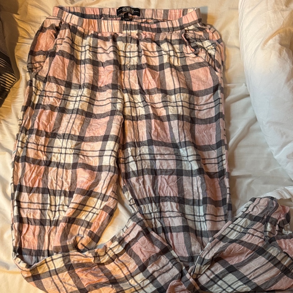 Rewash Pink & Gray Plaid Lounge Pants